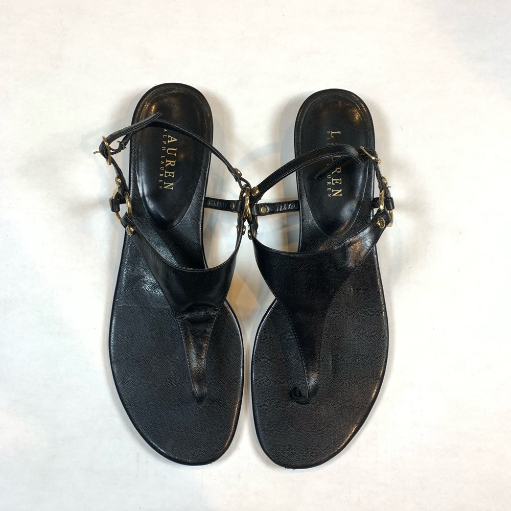 Ralph Lauren Black Leather Thong Sandals Size 9.5